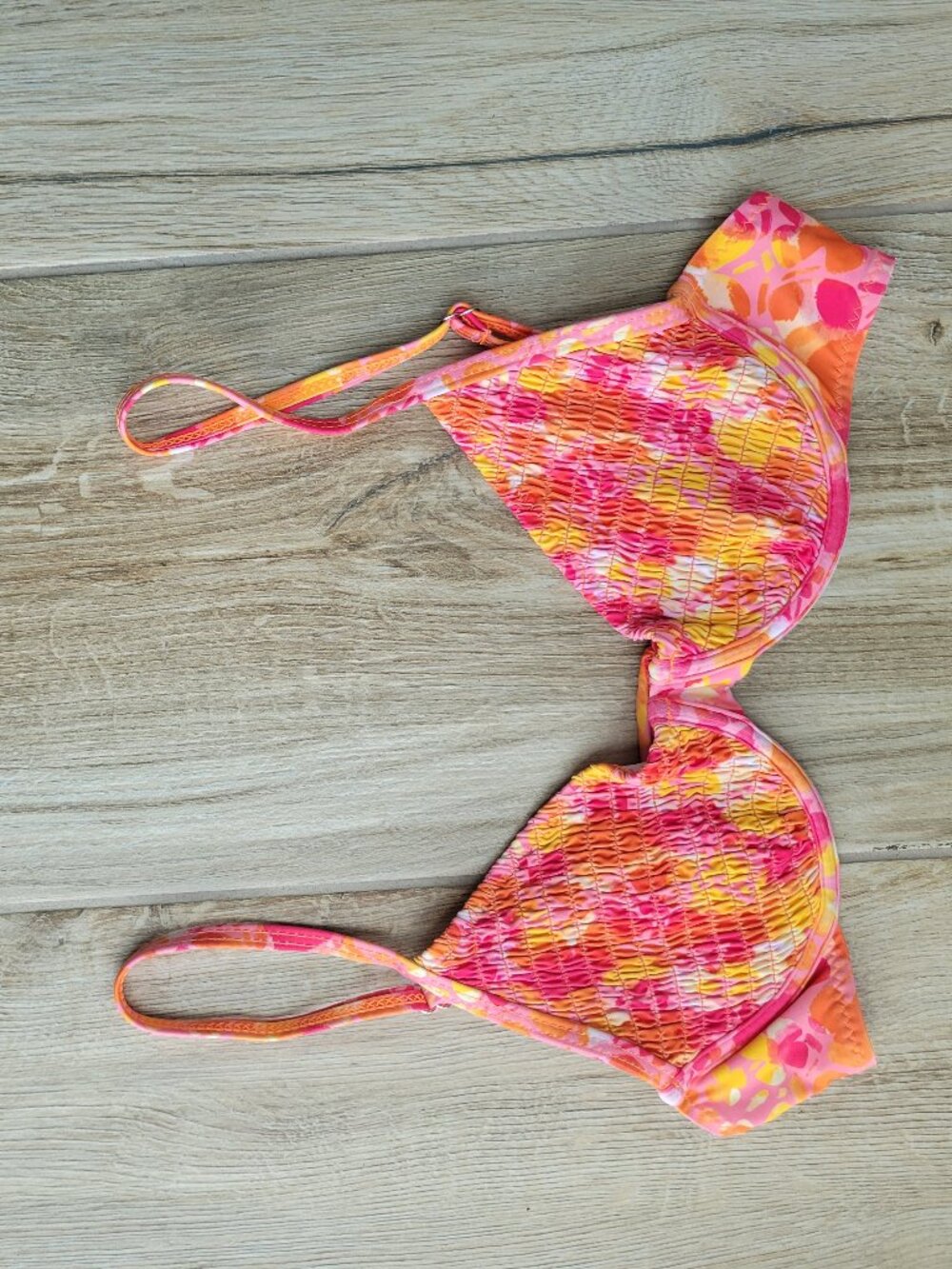 Vibrant Sunset Neon Smocked Bikini Top